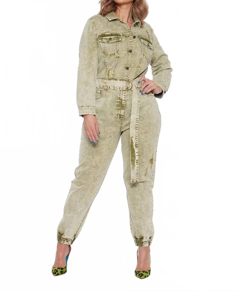 NEW CIRCULAR PATH jean jacket jumpsuit in sand